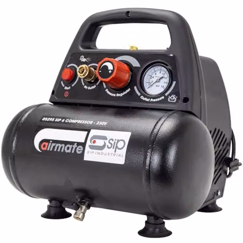 SIP Airmate Portable Oil-Free Direct Drive Air Compressor, Black, 6L, 1.1kW, 8 Bar