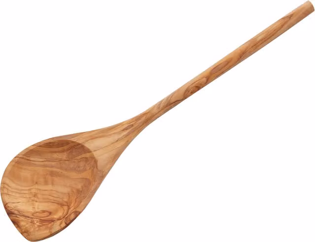 Orsina Elegant Corner Cooking Spoon, Hand Carved Natural Brown Olive Wood, Non-Scratch Oval Design