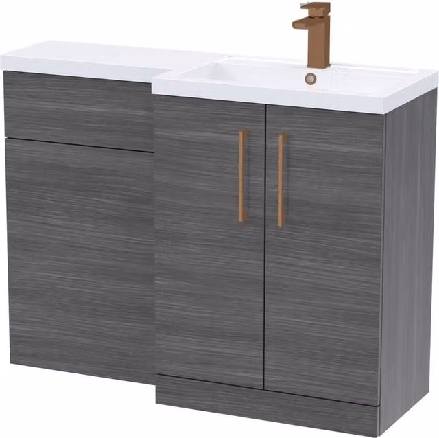 Balterley Modern Right-Hand Vanity and WC Unit Combination in Matt Grey Woodgrain Anthracite – 1