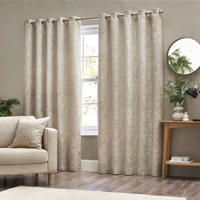 Wylder Nature Bali Botanical Jacquard Eyelet Curtains in Natural, Width: 168 cm, Drop: 137 cm