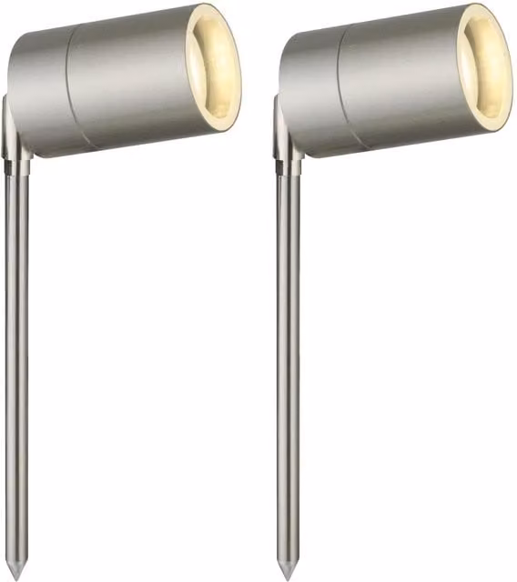 First Choice Lighting Blaze Set of 2 Silver Stainless Steel Outdoor Ground Spike Lights – 1