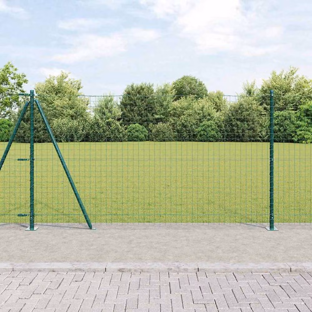 Berkfield Home Set of 14 Green Round Galvanised Steel Metal Fence Posts with Bolt Down Base Plates – 2