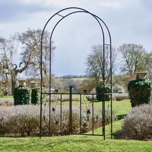 Garden Mile Classic Metal Garden Arch Trellis Gate in Black