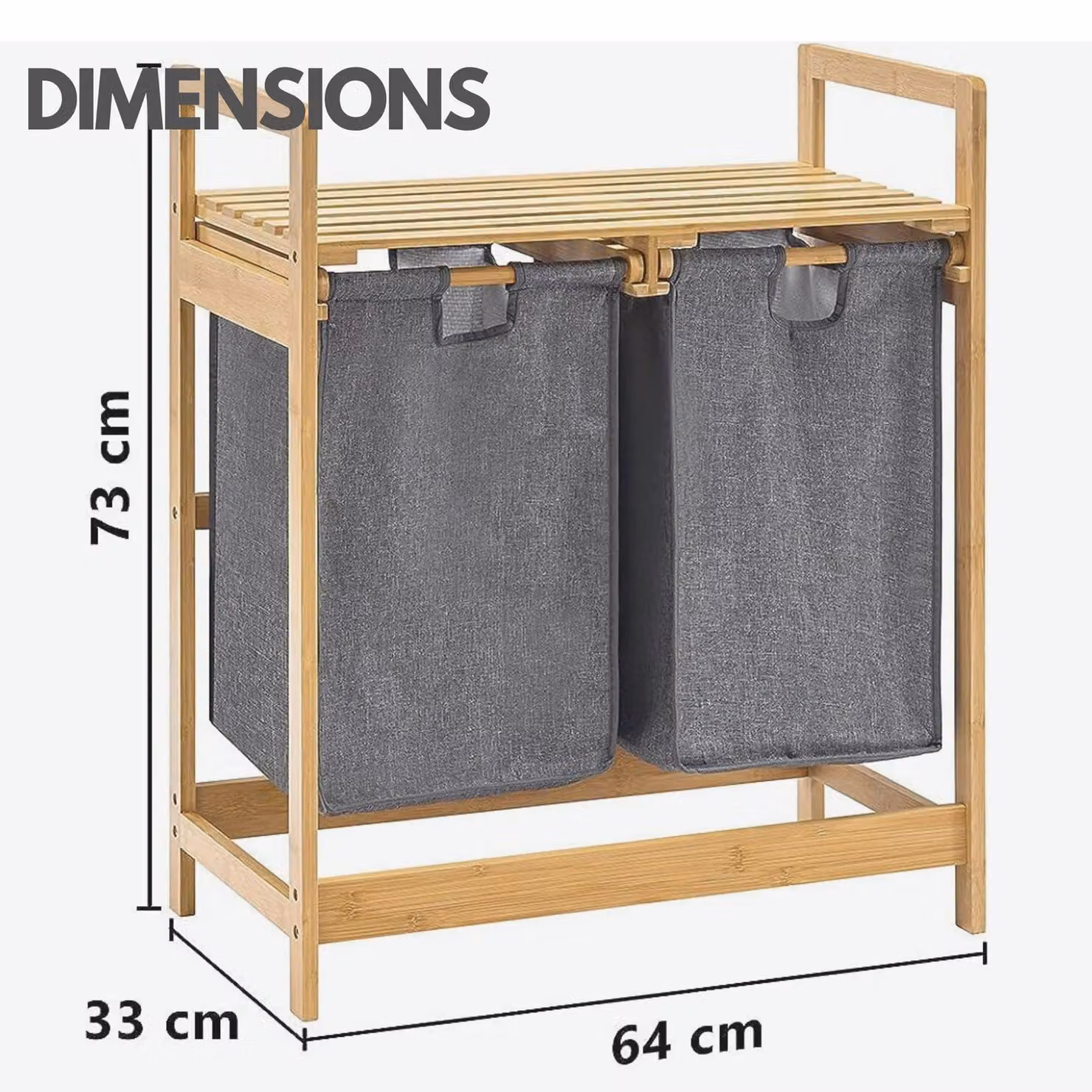 Rafaelo Mobilia Bamboo Pull Out Double Laundry Basket with Shelf in Grey and Natural – 3