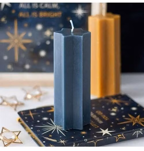 KDMD Navy Starry Night Star Shaped Taper Candle in Teal and Blue