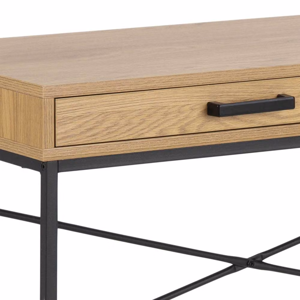 Wyld Haus El Paso Writing Desk with Single Pedestal Drawer in Black and Brown, W/D/H: 110 x 45 x 75 cm – 3
