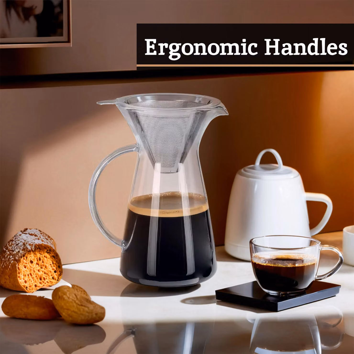 Orsina Versatile Coffee Pot 1.1 l, Borosilicate Glass and Stainless Steel, Silver and Transparent – 2