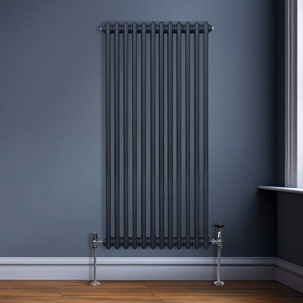 Monstershop Traditional 2 Column Steel Radiator in Anthracite Grey, H: 150.0 cm, W: 56.2 cm, D: 7.0 cm – 4