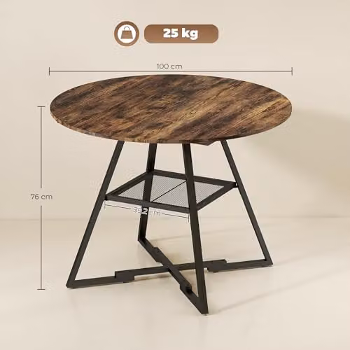 HOMCOM Round Dining Table for 4 People in Brown and Black, Diameter: 100 cm, Height: 76 cm – 3