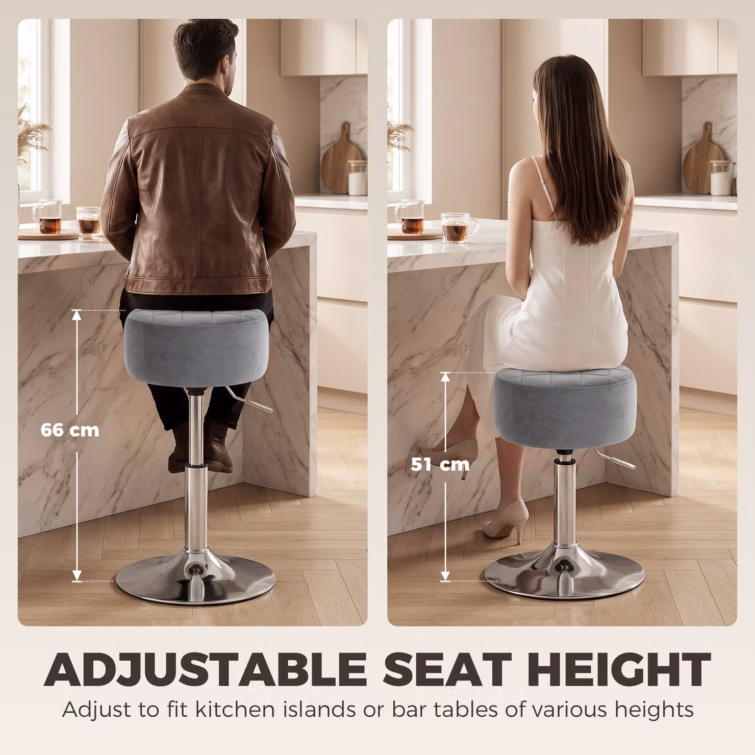 HOMCOM Modern Grey Velvet Swivel Chair with Silver Metal Base – 3