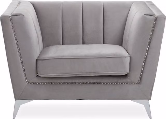 Orsina Lounge Chair by Interiors by Premier in Grey Silver Velvet with Armrests – 1
