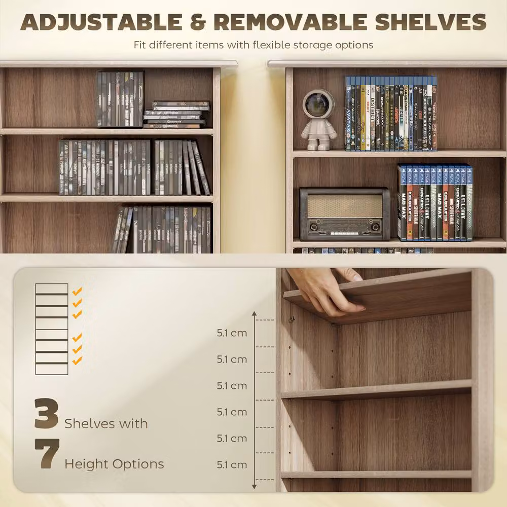STILVORA CD Storage Unit with 6 Adjustable Shelves in Brown and Beige – 5