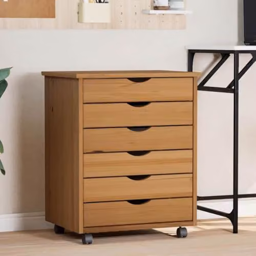 vidaXL MOSS Rolling Cabinet with Drawers in Honey Brown Solid Wood Pine – 2
