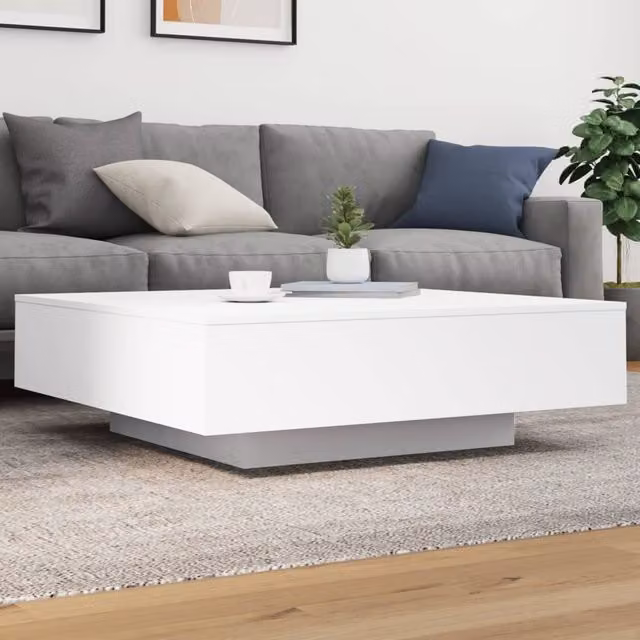 Berkfield Home Modern Square Coffee Table with LED Lights in White, W/D/H: 100 x 100 x 31 cm