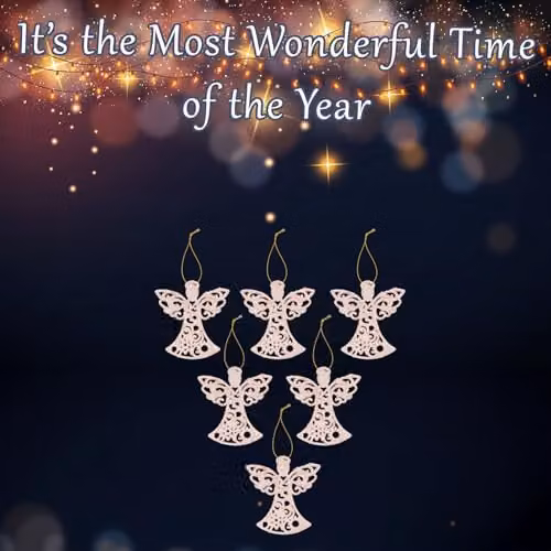 VFM e-Store Hanging Glitter Angel Christmas Tree Ornaments, Pack of 6, White and Gold, H x W x D: 17.5 x 10 x 1.5 cm – 3