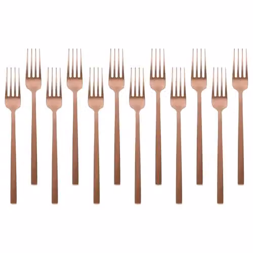 Argon Tableware 12-Piece Stainless Steel Dinner Fork Set in Copper Finish