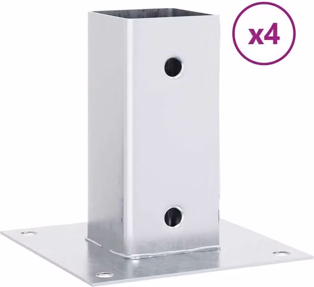 Berkfield Home Square Post Support Bases, 4 Pack, Silver Galvanised Steel, 61 x 61 mm – 1