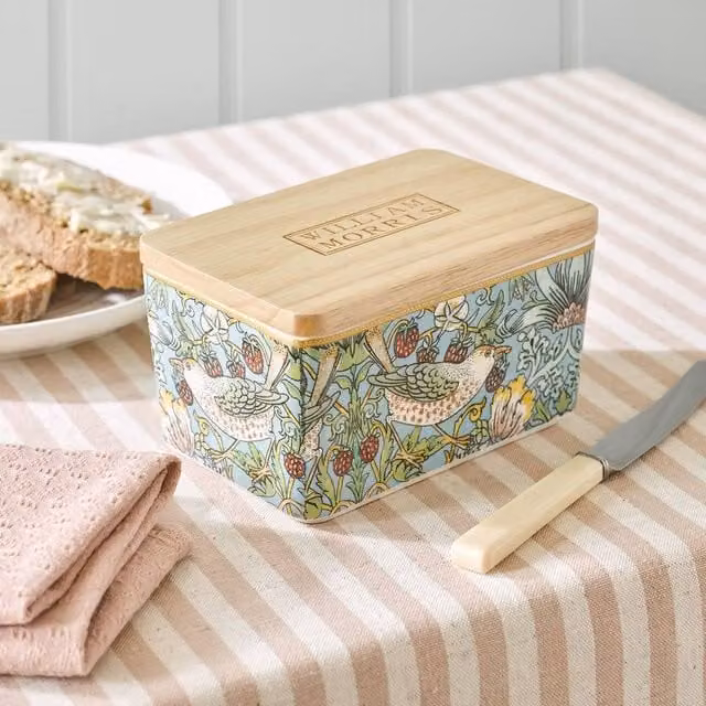 mysmartbuy WM Strawberry Thief Floral Butter Dish in Multicolour Bone China and Wood