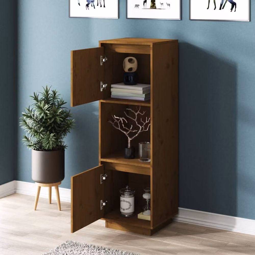 Berkfield Home Highboard in Honey Brown, Solid Pine Wood, W/D/H: 38 x 35 x 117 cm – 4