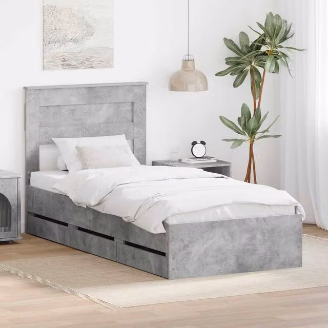 Berkfield Home Modern Bed Frame with Drawers in Concrete Grey, Engineered Wood, W: 75 cm x L: 190 cm