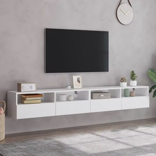 Berkfield Home Set of 2 Modern White TV Wall Cabinets in Matt Engineered Wood W/D/H: 100 x 30 x 30 cm – 1