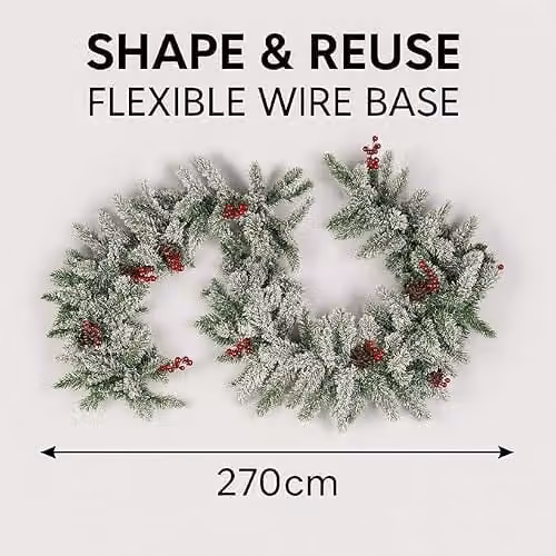 HomeZone Premium 9ft Snow Frosted Christmas Garland with Pine Cones in Green and White – 2