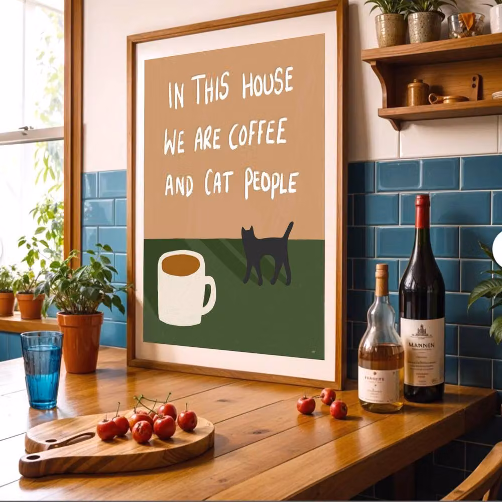The Paper Tail Coffee & Cat People Multicolour Paper Poster, Size: 29.7 x 42.0 cm – 2