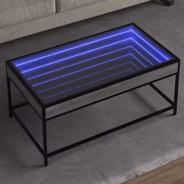Berkfield Home Infinity LED Coffee Table in Grey Sonoma, W: 90 cm, D: 50 cm, H: 41 cm
