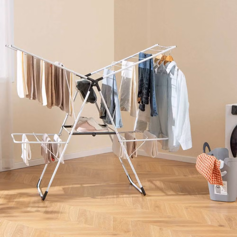 KORVIXA 2-Tier Collapsible Clothes Drying Rack in White – 3