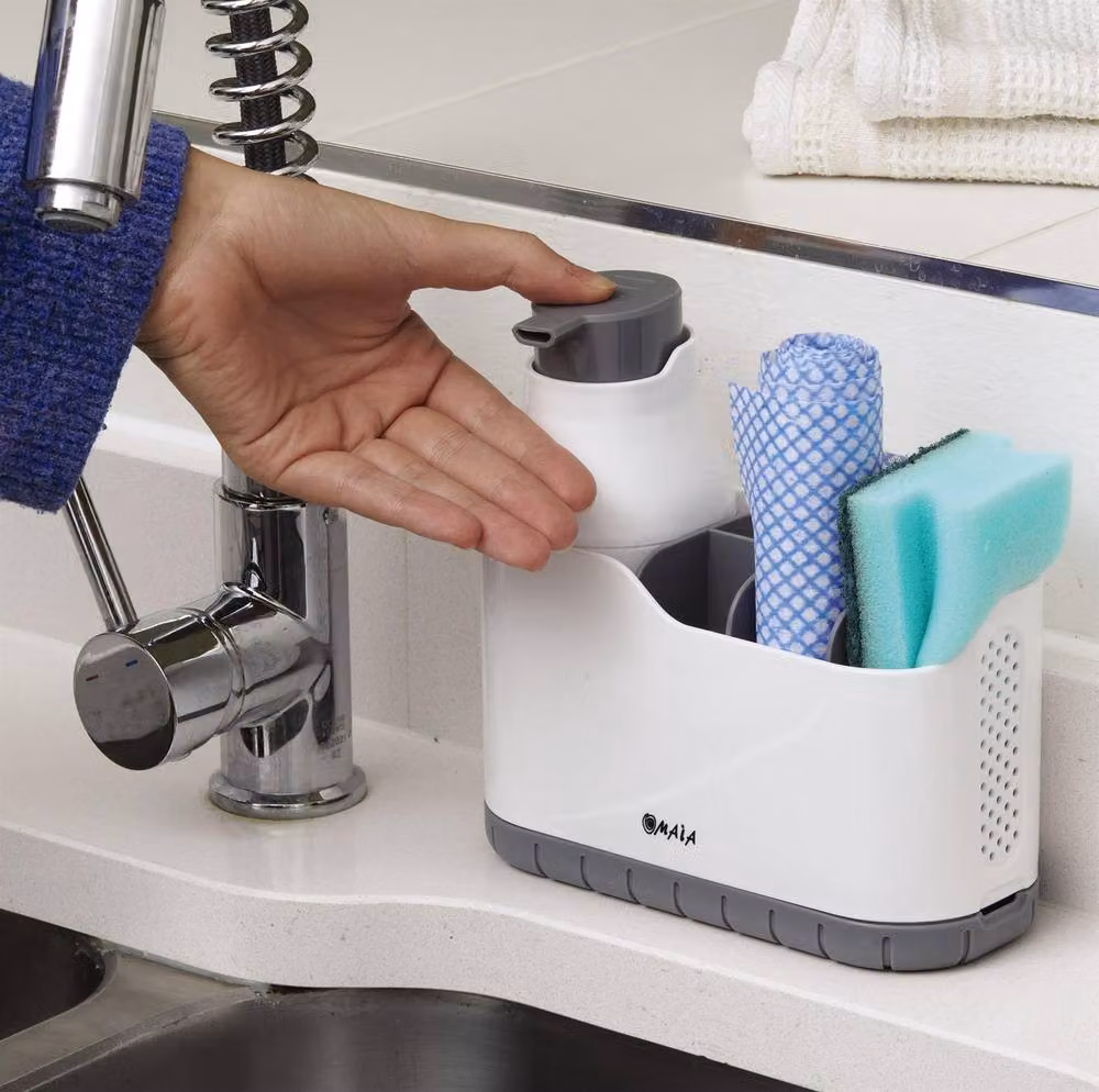mysmartbuy Sink Tidy Organiser with 250ml Soap Dispenser, White, H18 x W18 x D8 cm – 3