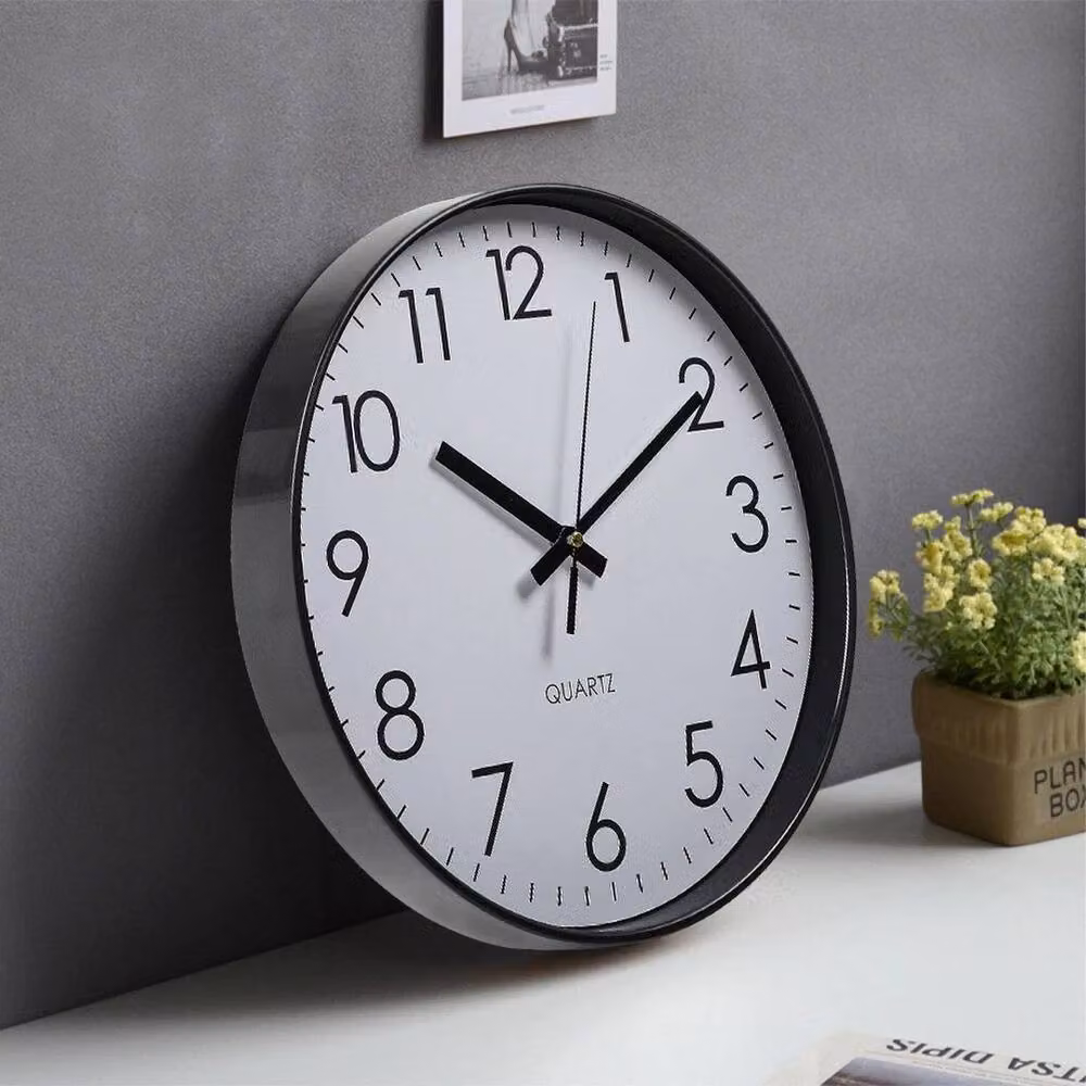 PAWNORA Modern Round Silent Quartz Wall Clock in Black, Diameter: 100 cm – 6