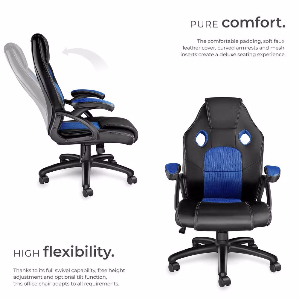 tectake Mike Gaming Chair in Blue with Synthetic Leather and Fabric Finish – 3