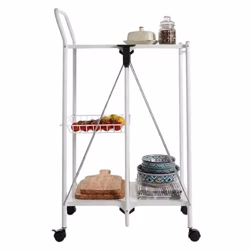 Premier Housewares White Rectangular Folding Kitchen Trolley with Castors – 1