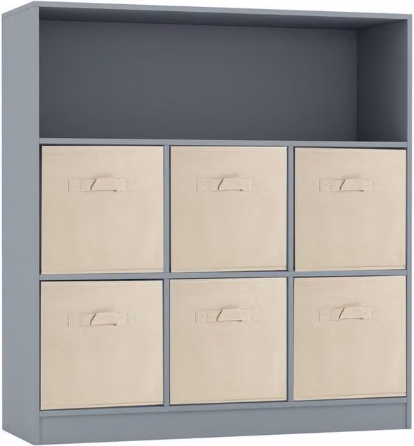 URBNLIVING Modern 7 Cube Wooden Storage Unit and Bookcase in Grey and Beige