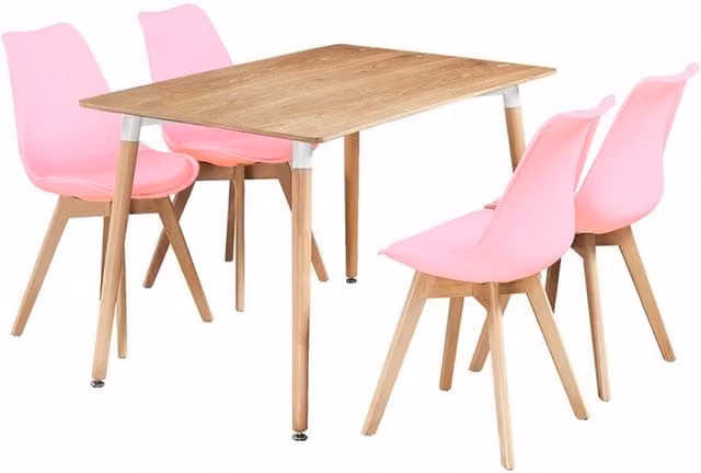 Life Interiors Lorenzo Dining Set with Halo Table and 4 Pink Chairs