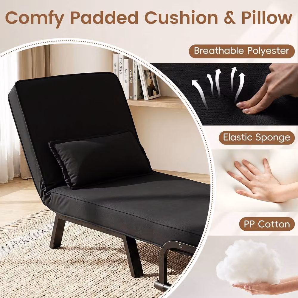 Costway Convertible Sleeper Chair Folding Sofa Bed with Adjustable Backrest and Armrests in Black – 6