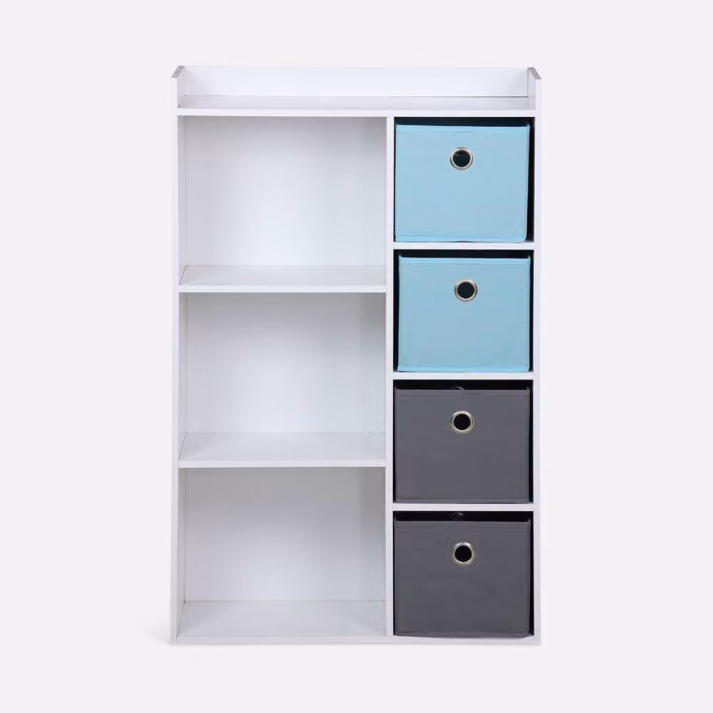 sweeek Scandinavian Style Storage Unit with 4 Baskets in Blue and White, W/D/H: 96 x 29.5 x 159 cm – 2