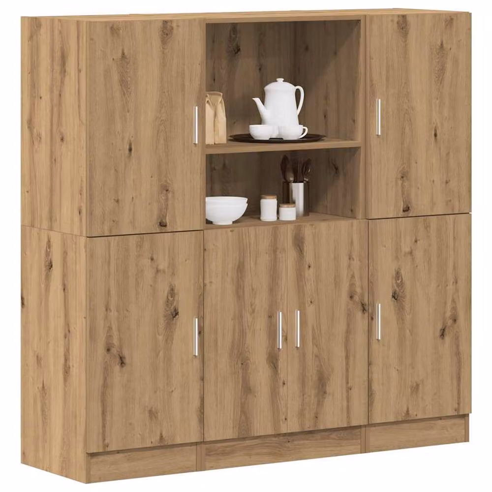 Berkfield Home 3 Piece Artisan Oak Kitchen Cabinet Set in Brown, W/D/H: 131.5 x 41.5 x 133 cm – 2