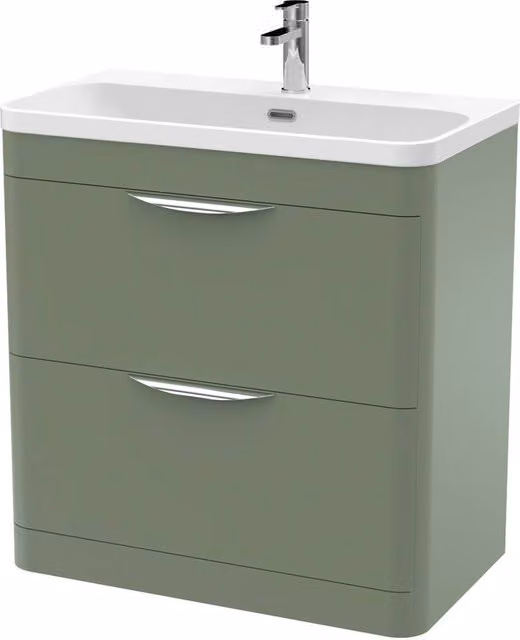 Balterley Wave 800mm Floor Standing 2 Drawer Vanity Unit with Polymarble Basin, Satin Green – 1
