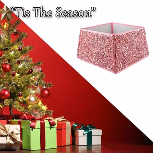 VFM e-Store Folding Sequin Christmas Tree Skirt in Rose Pink – 5