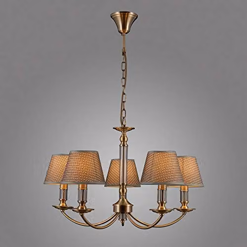 Netlighting Classic Hanging Pendant Light in Antique Bronze with Grey Fabric Shade, 5-Light E14 – 2