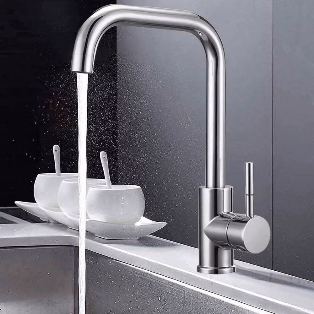 KORVIXA Modern Single Lever Kitchen Sink Mixer Tap in Silver Brushed Steel, W: 52 cm, H: 34.5 cm, D: 34.5 cm – 2