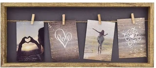 Nielsen Design Rustic Wooden Collage Photo Frame in Brown for 4 Pictures 9x13 cm with Clothesline Display and Clips – 8