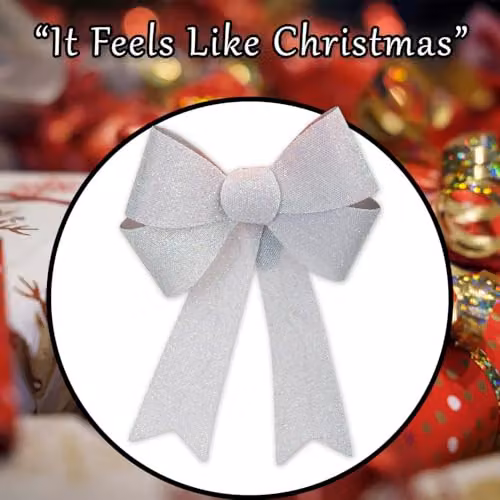 VFM e-Store Light Up Tinsel Christmas Bow Decoration, White, H 29 cm x W 43 cm x D 10 cm – 6