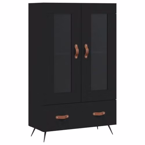 vidaXL Modern Black Highboard with Glass Doors and Internal Shelves, W/D/H: 69.5 x 31 x 115 cm
