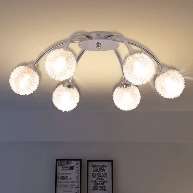 Berkfield Home Modern White and Chrome Ceiling Lamp with 6 Included G9 LED Bulbs – 1