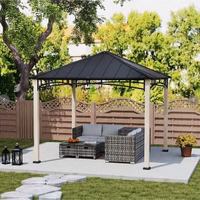 Chilli Seating Beige Metal Hip Roof Gazebo, W/D: 300 x 300 cm