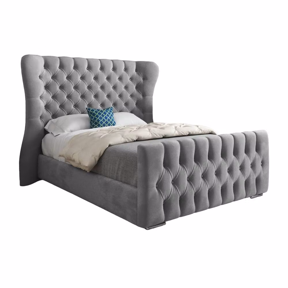 KDMD Zelah Wide Curved Grey Soft Velvet Designer Bed Frame, King Size (180 x 200 cm) – 2