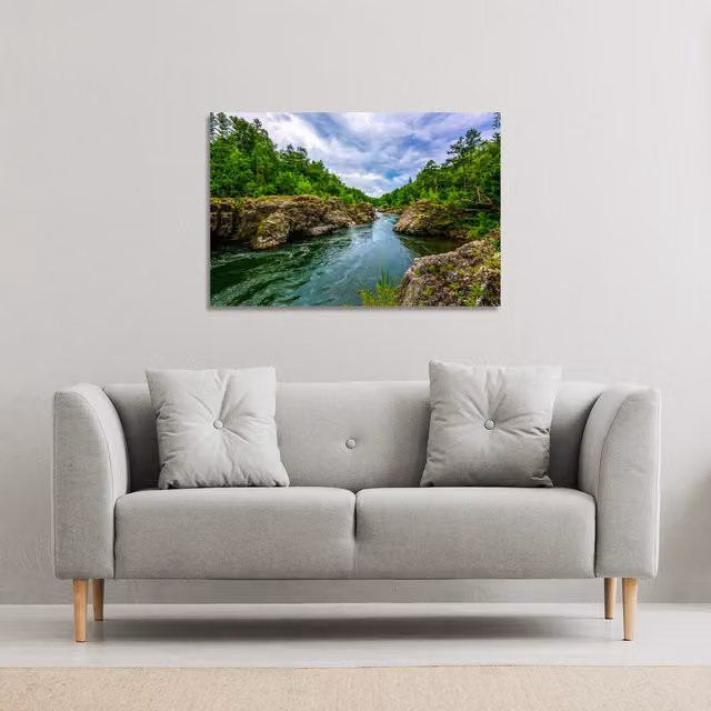 Benjamin Tate Design LTD River in Mountain Forest Landscape Canvas Print, Green, W: 127 cm, H: 101 cm