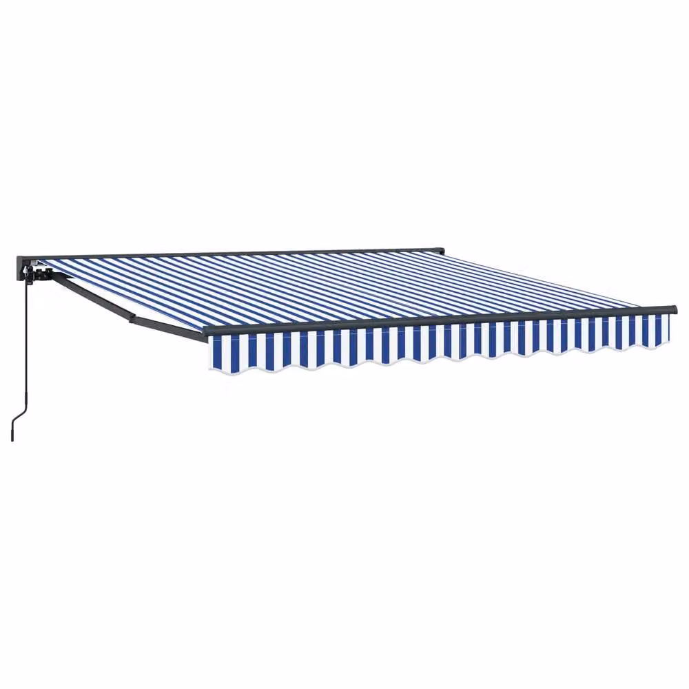 Berkfield Home Manual Retractable Folding Arm Awning in Blue and White Striped, W: 350 cm, D: 250 cm – 2